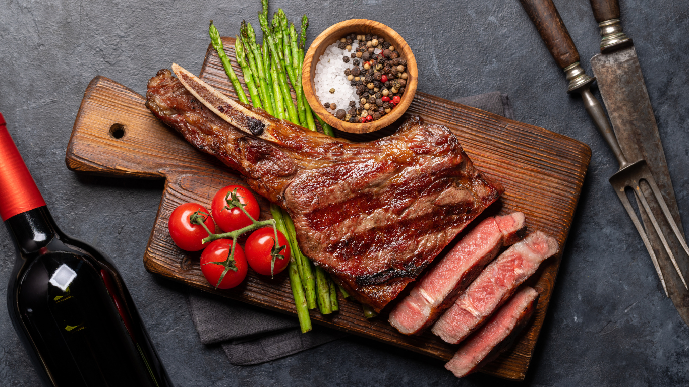 beef or chicken with roasted sweet potatoes & asparagus